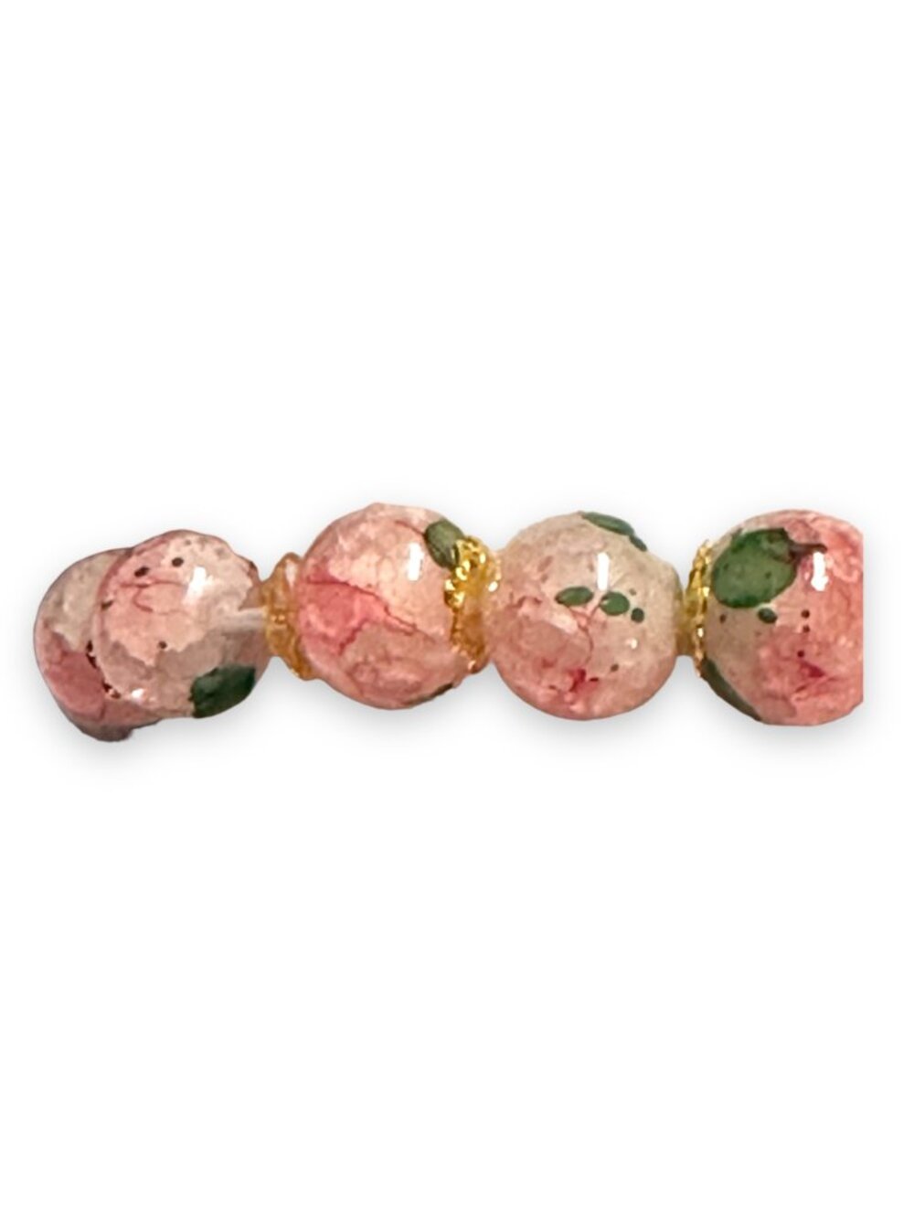 Crackled Glass Ombre Cherry Blossom Bracelet - Pink & Green Floral Stretch Brace - Picture 5 of 9